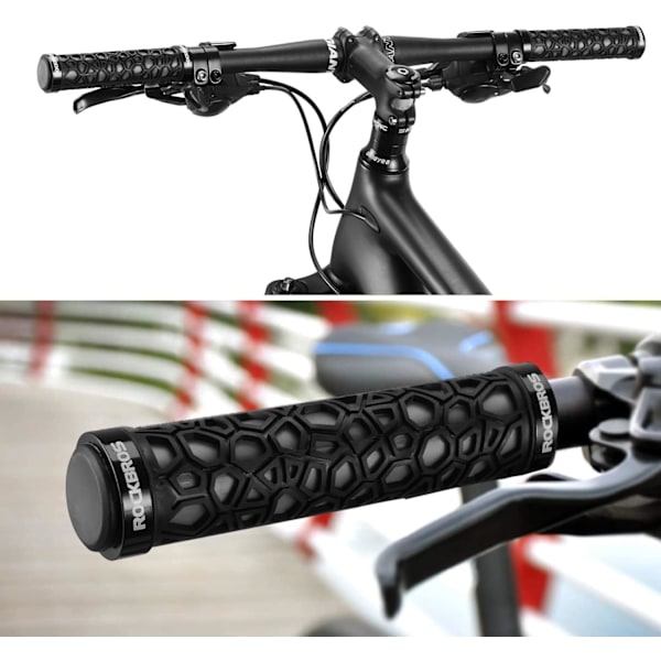 1 par MTB styrehåndtak, acex ergonomisk sykkelgrep 2 endestykker, sklisikkert MTB-grep med dobbel lås 22 mm diameter, svart