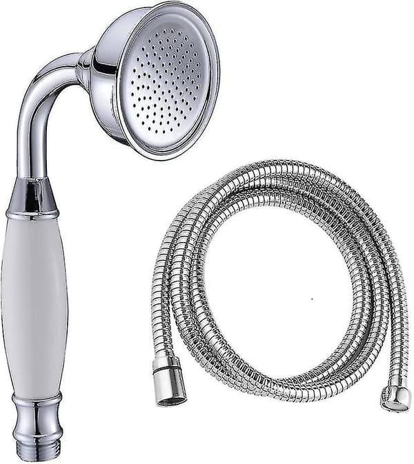 Klassisk håndbruser i messing til badeværelse i traditionel stil og 1,5 m bruseslange Silver