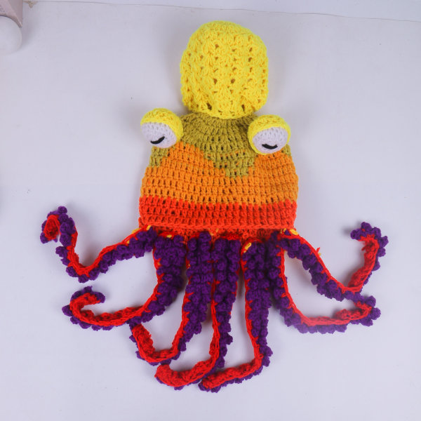 Sjovt Halloween fest hovedbeklædning til europæiske og amerikanske voksne, gul blæksprutteform håndvævet blækspruttehat