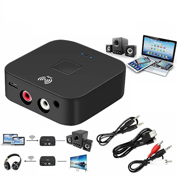 Bluetooth-bil Bluetooth-mottaker trådløs 3,5 mm jack Aux Nfc til 2 Rca lydadapter