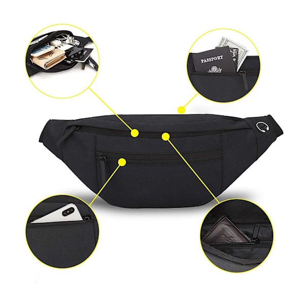 Suuri crossbody-vyölaukku, jossa on 3 vetoketjutaskua, lahjat urheilun, festivaalien, harjoittelun, matkustamisen, juoksun ja vapaa-ajan käsivarattomien lompakoiden vyölaukulle