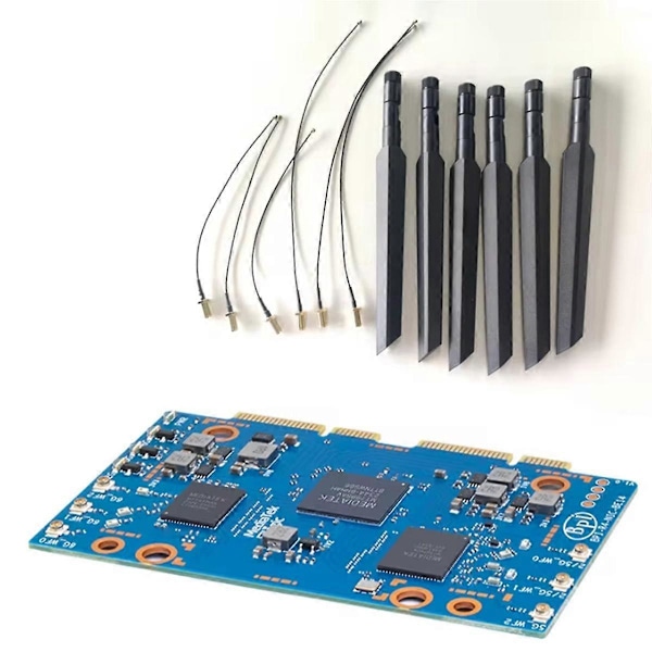For Banana Pi -R4-NIC-BE14 Wifi7 Modul Tilbehør for -R4 MT7995AV Brikkesett 2 PCIe 3.0 Grensesnitt, 6 stk Antenne