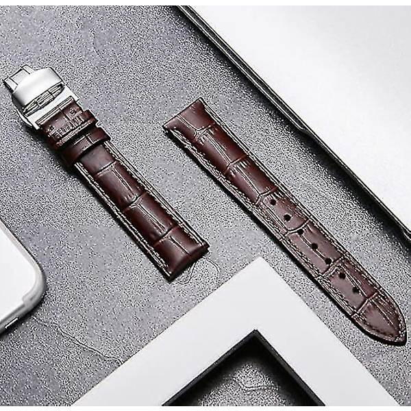 Läderklockarmband Ersättning Alligator Rem För Män Kvinnor Med Silver Fjärils Deployment Spänne 12mm Dark brown