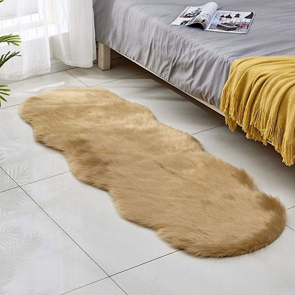 Faux pälsmatta - lurvig fårskinn fluffig matta konstmattor chic golvmatta sovrum vardagsrumsdekor Khaki