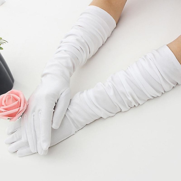 Ett par 55 cm långa armbågshandskar Brudhandskar Fancy Dress Handskar Kvällshandskar för bröllopsförlovning Bal Opera (vit)