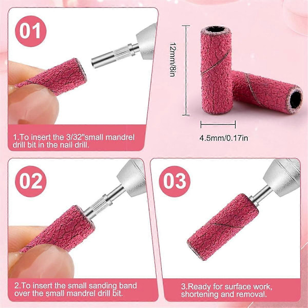 200 st Nagelborr Små Slipband med 3,1 mm Dornbit, 180 Fint Korn Mini Slipband Nagelfil