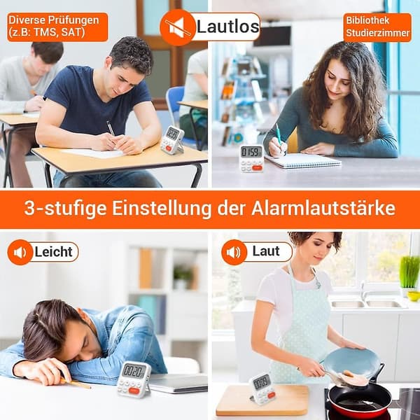 Digital Kök Timer, Magnetisk Stoppur Timer Med Klocka, Magnet, 3-nivå Volym, Lcd-display För Matlagning, Sport, Studier