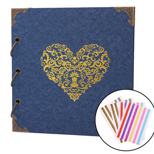Fotoalbum DIY Scrapbog 10x10 Tommer 50 Sider Dobbeltsidet Vintage Hardcover Tre Ring Binder Kunststand Album til Opbevaring af Minder Blå