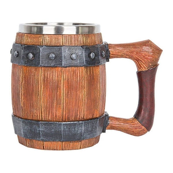 Mugg Kaffekopp Tekopp, Personlig Imitation Trätunna med Läderhandtag, Stor Kapacitet Bar Mugg Drickskopp 600ml
