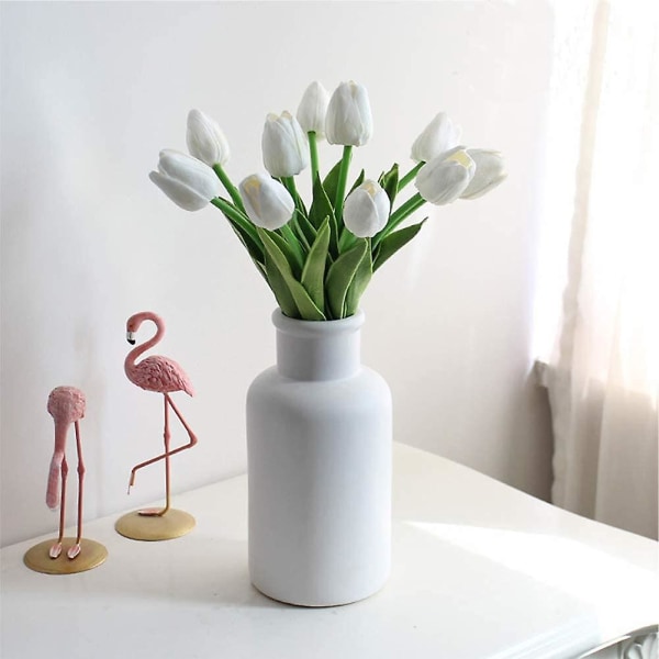 10 stk gule kunstige blomster Real Touch kunstige tulipaner Latex falske tulipaner for innendørs bord bad bursdagsrom White