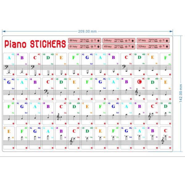 Pianon näppäintarrat 32/37/49/54/61/88 koskettimille, elektronisten koskettimien tarra, musiikkikoskettimistotarrat mustat, näppäimistötarvikkeet