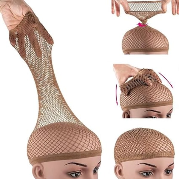 Brun2 stk, Mesh Wig Caps for Langt Hår, Wig Net for Kvinner