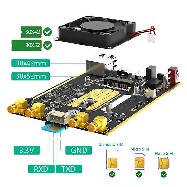 NGFF(M.2) 4G/5G Modul til USB 3.0 Adapter med RJ45 Port, Realtek RTL8125BG Controller Konverter Riser Board