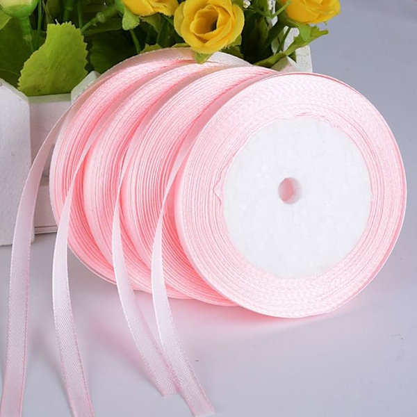 (88M*10MM) 4 rullar ljusrosa satinband randigt band för dekoration bröllop hantverk presentinslagning sömnad DIY rosett