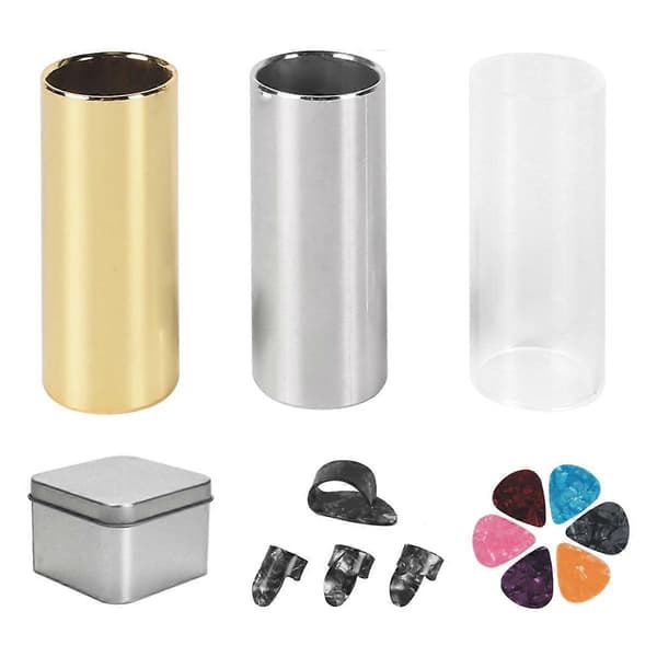 60mm Gitarr Slide Set, Rostfritt Stål Metall/Glas Finger Slides 6 st Gitarrplektrum och 4 Fingerplektrum Gitarrtillbehör