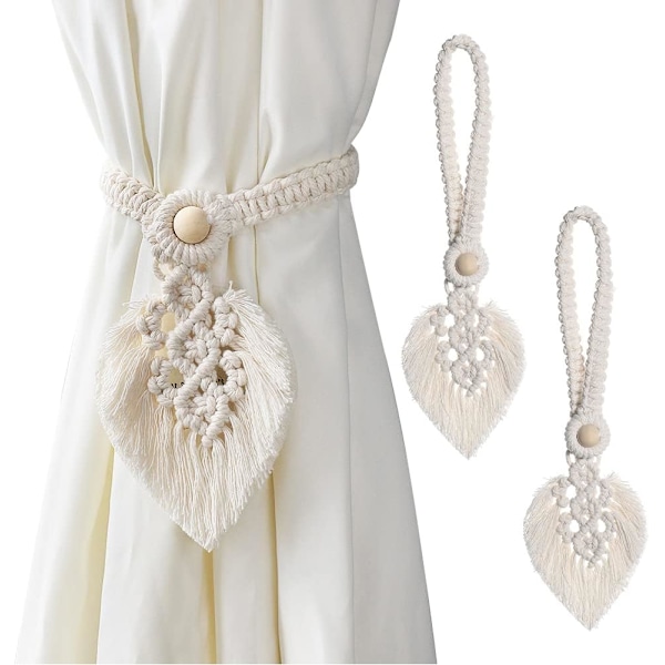 Set med 2 Boho gardinbindinger, blad bomull blonder gardiner