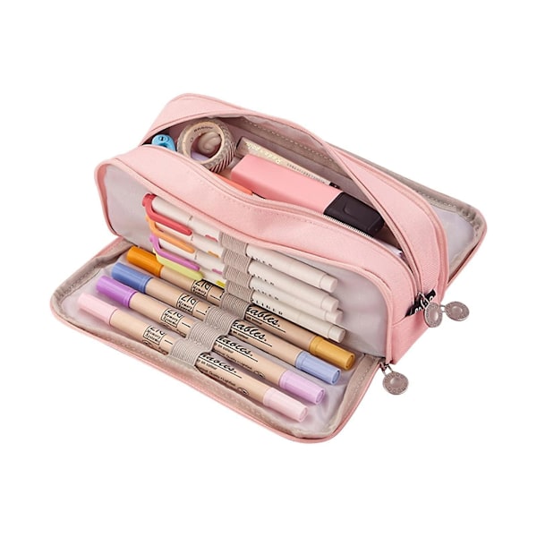 Stor pennfodral med 3 fack smink för gymnasiet skolmaterial pennfodral skolmaterial set Pink