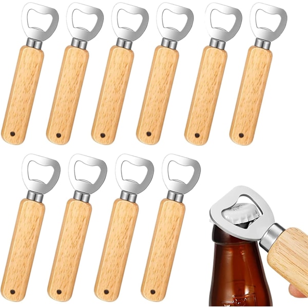 Flasköppnare, 10 stycken trähandtag Hållbar bärbar ölflasköppnare Naturlig träflasköppnare Perfekt present till män