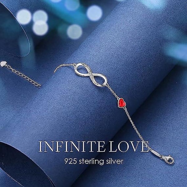 Infinity Hjärtformad Symbol Charm Länk Armband för Kvinnor 925 Sterling Silver Rostfritt Stål Justerbar Jubileum Smycken Födelsedagspresenter till Kvinnor Fru G