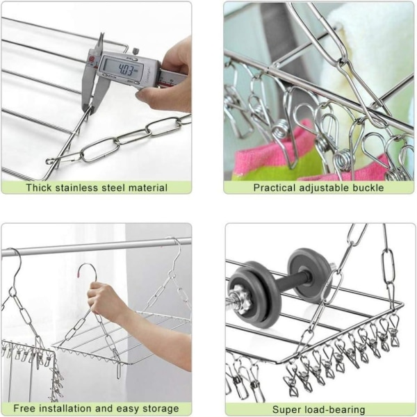 Sock Drying Rack, Sock Dryer, Hängande Klädtork med 36 Rostfria Vindtäta Klämmor för Sockor, Underkläder, Kläder, Handdukar