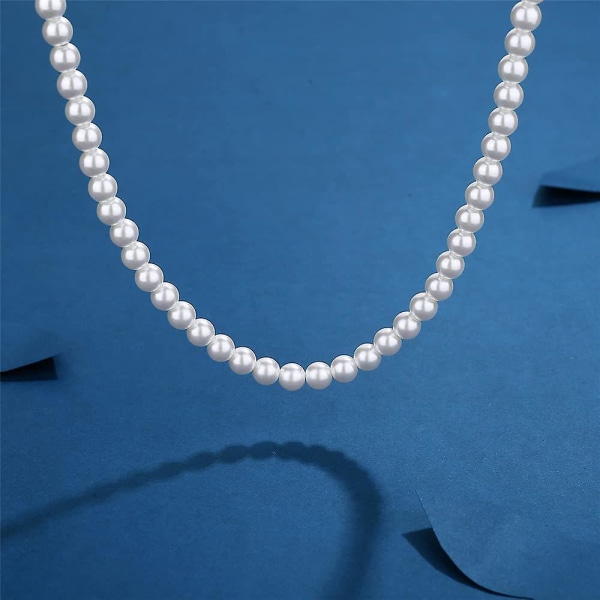 18in konstgjorda pärlhalsband för kvinnor män, 8 mm rund vit pärlhalsband choker halsband mode smycken present