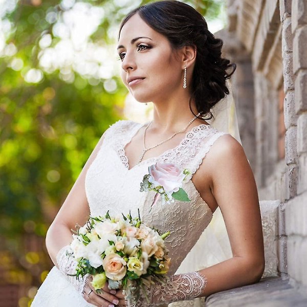 1 stk. Kunstig Bryllups Corsage Håndleds Corsage Knaphuls Corsage Bryllup Boutonniere Roser Håndleds Corsage Creamy White