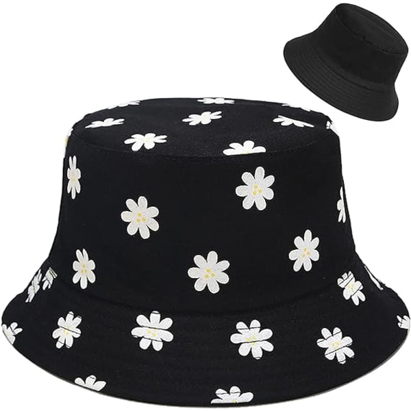 Reversibel bøttehatt fiske solhatt for kvinner jenter, Daisy