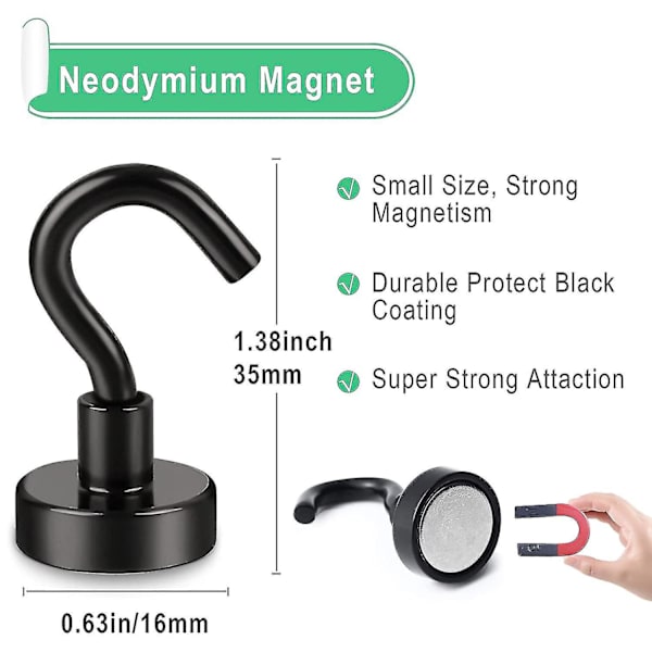 8-pack Svart Magnetiska Krokar Heavy Duty, 22 Lbs Starka Magneter Med Metallkrokar För Kylskåp, Super Cruise Krokar