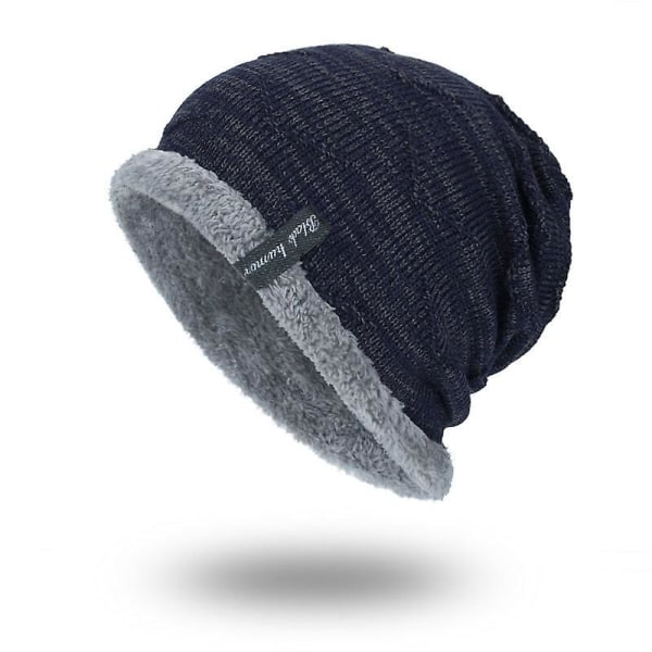 Herr Vinter Warm Slouchy Beanie Oversized Baggy Hat Fleecefodrad Stickad Skull Cap Navy Blue