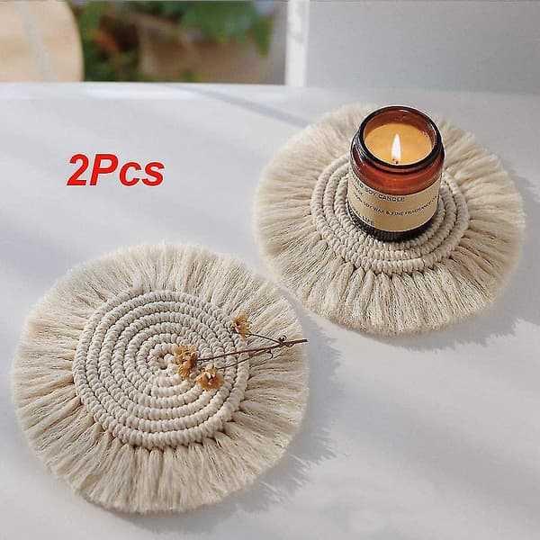 Handgjorda Macrame-underlägg, 2 st Bohemiska underlägg, Platsmatta, Diameter 12,5 cm