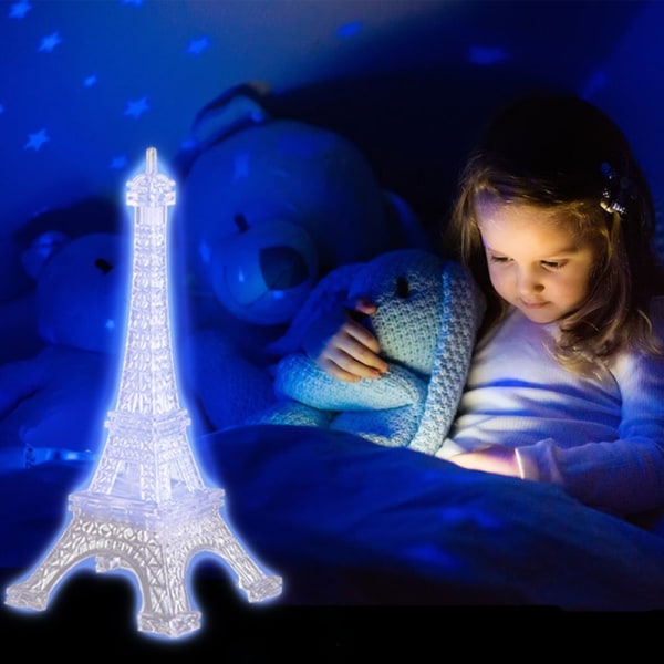 Eiffeltårnet Nattelys Skrivebord Soveværelse Dekoration LED Lampe Farverig Paris Mode Stil Akryl 10 Tommer Kage Topper Gave