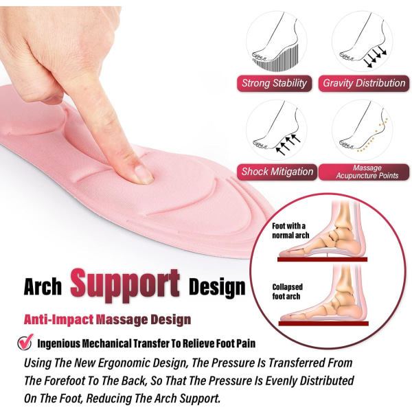2 par (svart 30-40M) Memory Foam Arch Support Pads for Fasciitis Innersåler Støvler Hæler Smertelindring Bunion Fødder