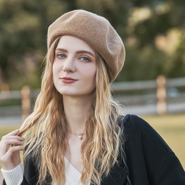Fransk basker kvinna höst och vinter vintage stor hår målare hatt kamel  9775 | Fyndiq