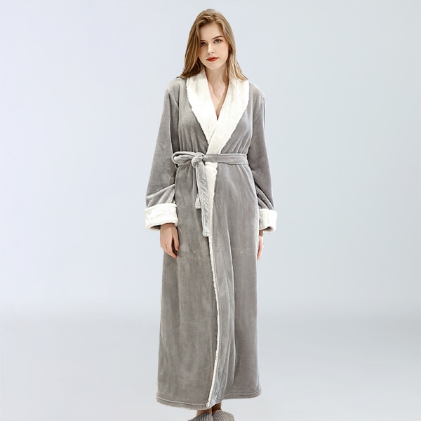 Badekåpe for kvinner Høst og vinter Yupao brodert LOGO Skjønnhetssalong SPA Svettebutikk Pyjamas Nattkjole, grå, L