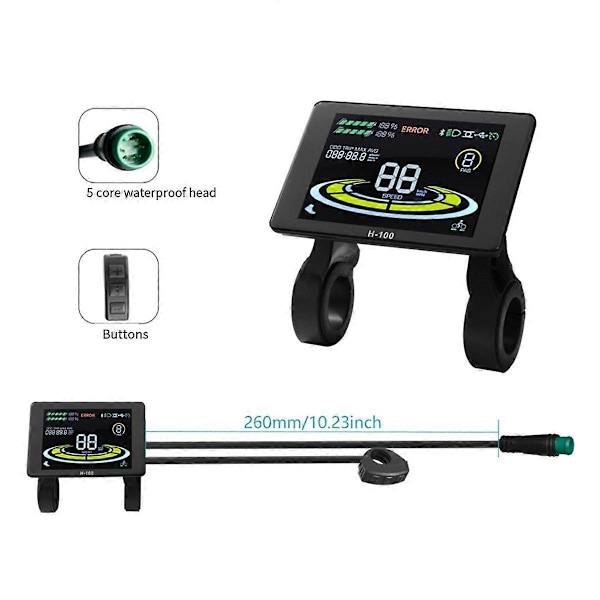 Elektrisk Cykel Display H-100 LCD Display Kontrol 24V - 72V Hastighedsmåler 5pin Speedometer Vandtæt Stik