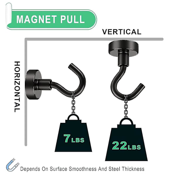 8-pack Svart Magnetiska Krokar Heavy Duty, 22 Lbs Starka Magneter Med Metallkrokar För Kylskåp, Super Cruise Krokar