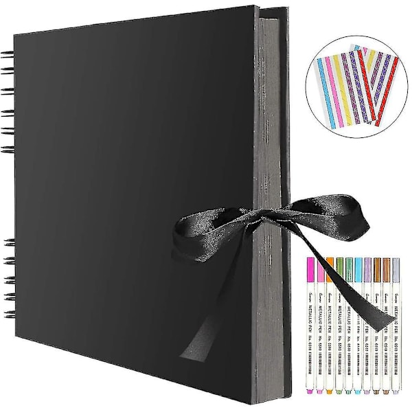 Fotoalbum 80 sorte sider Scrapbook Fotoalbum, 40 ark 29x21,5cm