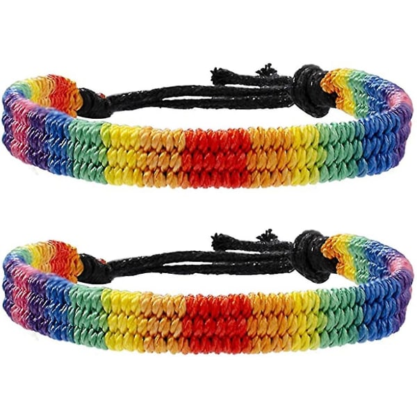 Seks farver regnbue håndflettet armbånd venskabsarmbånd pararmbånd - 2 stk.