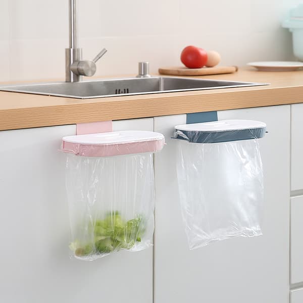 Blå bærbar plastpose til kjøkkenavfall, krokholder, buffer, sliping