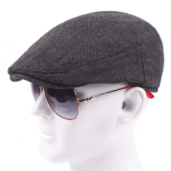 Mens Vintage Newsboy Tweed Baker Gatsby Hat Peaky Flat Caps Skyddsgardiner Black
