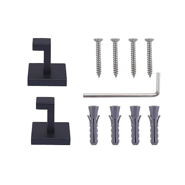 Badhanddukskrokar Matt Svart, 2-pack Rostfritt Stål Rock & Klädkrok, Heavy Duty Väggkrok För Badrum & Kök