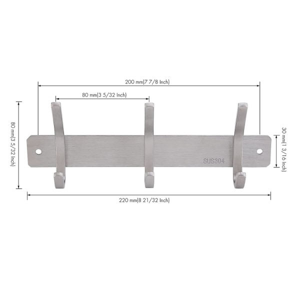 Rustfri klesstativ veggmontert rustfritt stål 3-kroks håndklekrok 3-Hook