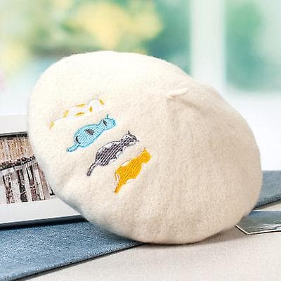 Smukke fire katte broderede beret maler hat vinter must-have til kvinder pige