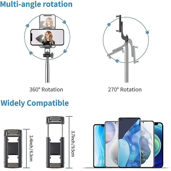 Selfie Stick-stativ med Bluetooth fjärrkontroll. 3 i 1 trådlös 360 rotationsselfie