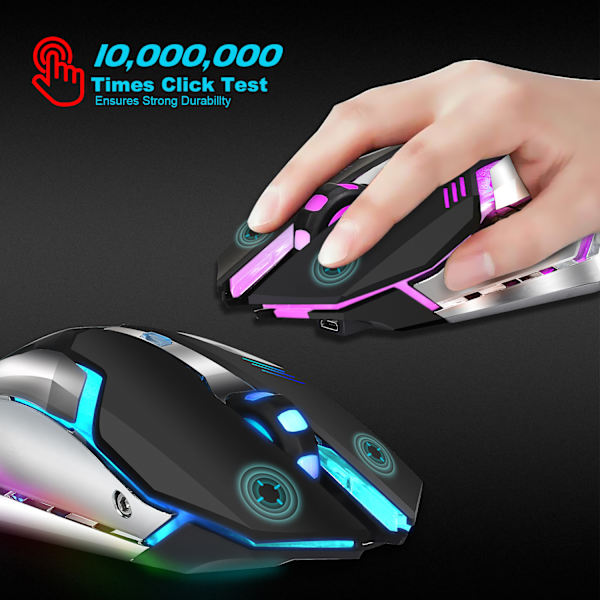 Genopladelig 2.4G elektrisk trådløs gamingmus 10 meter transmissionsafstand indbygget 600 mA farverig lysende 2400dpi