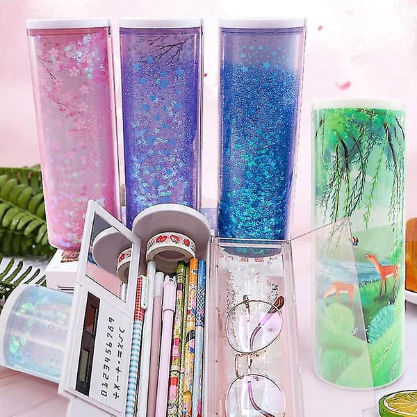 Stationery Box Quicksand Translucent Multifunctional Case Cylindrical Pen School Pen G