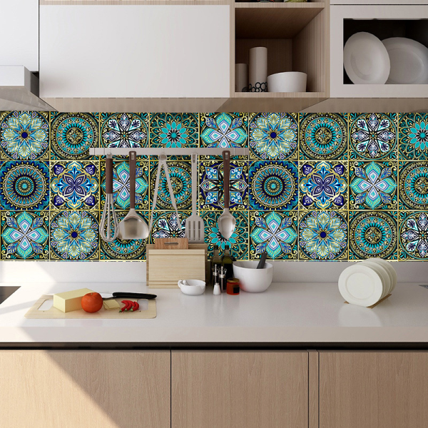 Bathroom and kitchen tile stickers 10 pieces 10x10 cm - PS00009 Waterproof PVC adhesive wall decoration Mosaic cement tiles