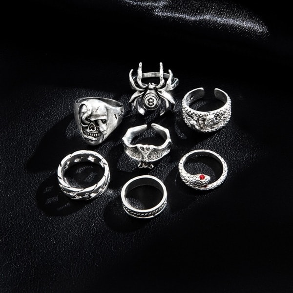 7-pack Punk Snake Ringar för Kvinnor Gothic Spider Män Smycken