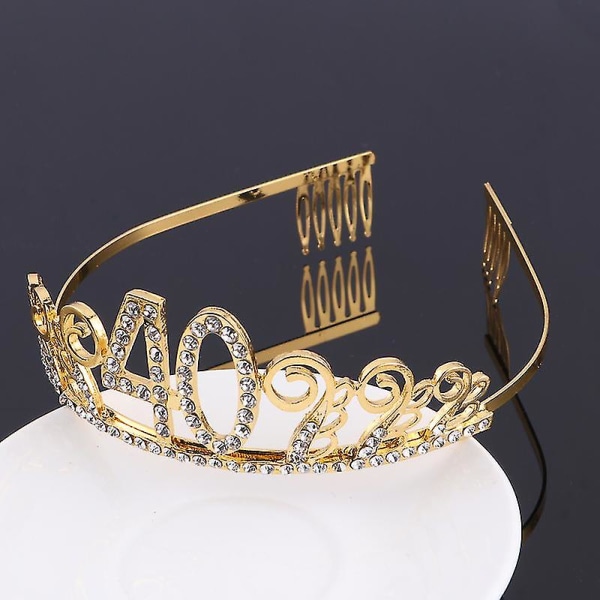 Födelsedag Kristall Rhinestone Tiara Queen Crowns Dansfest Pannband Hårkammar Nål för kvinnors 40-årsfest Favor Gold