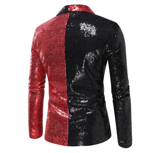 Sequin Glitter Blazer for menn - En knapp, spiss krage, smokingjakke, svart og black and Red XXL